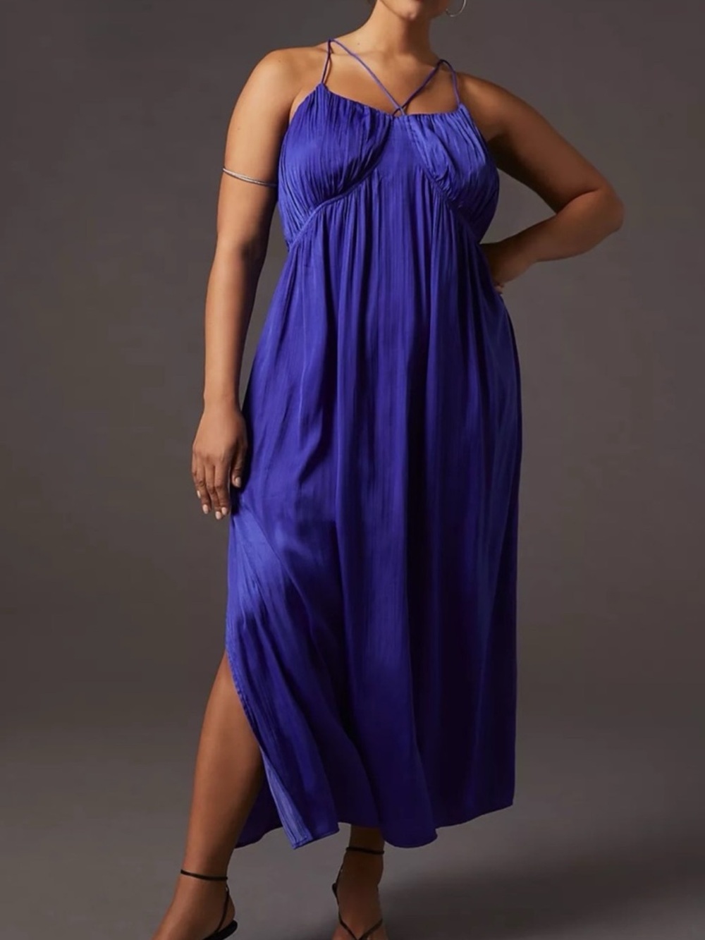 Anthropologie Halter Side-Slit Maxi Dress Cobalt Blue XL - Picture 10 of 10